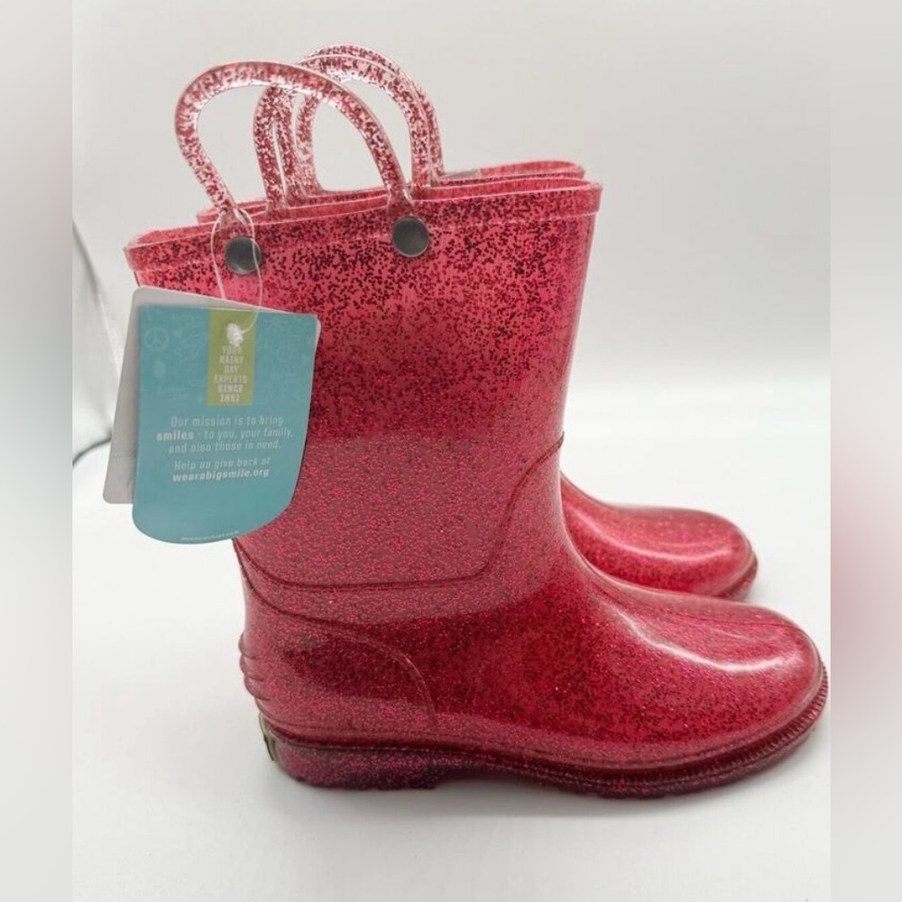 NWB Western Chief Pink Glitter Pull On Rubber Jelly Rainboots Girls Sz 1 Barbie